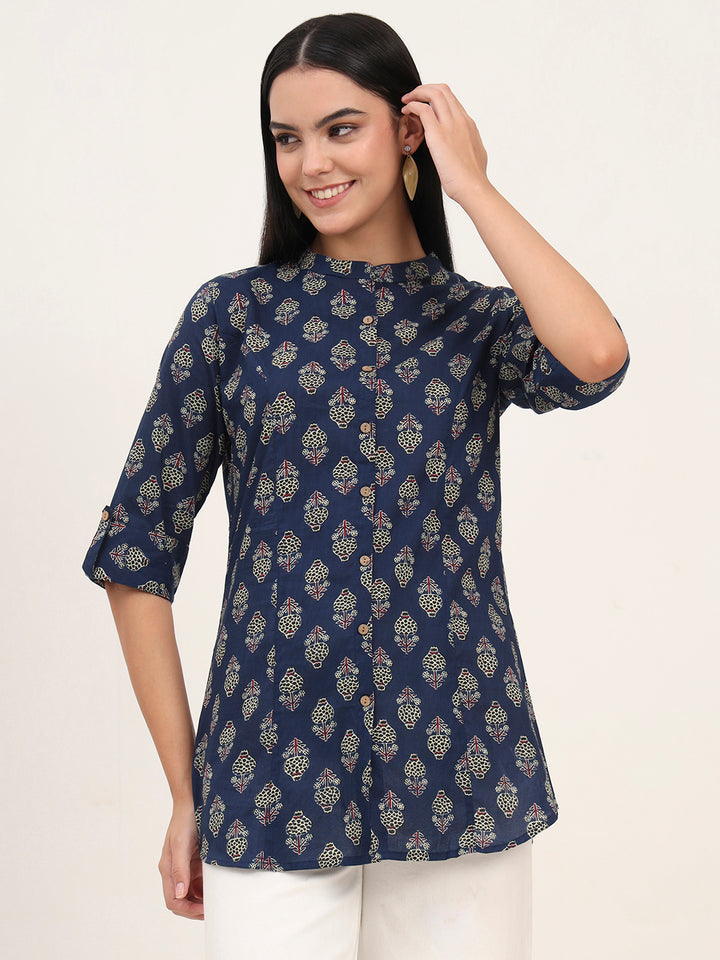 Divena Navy Blue Cotton A-Line top