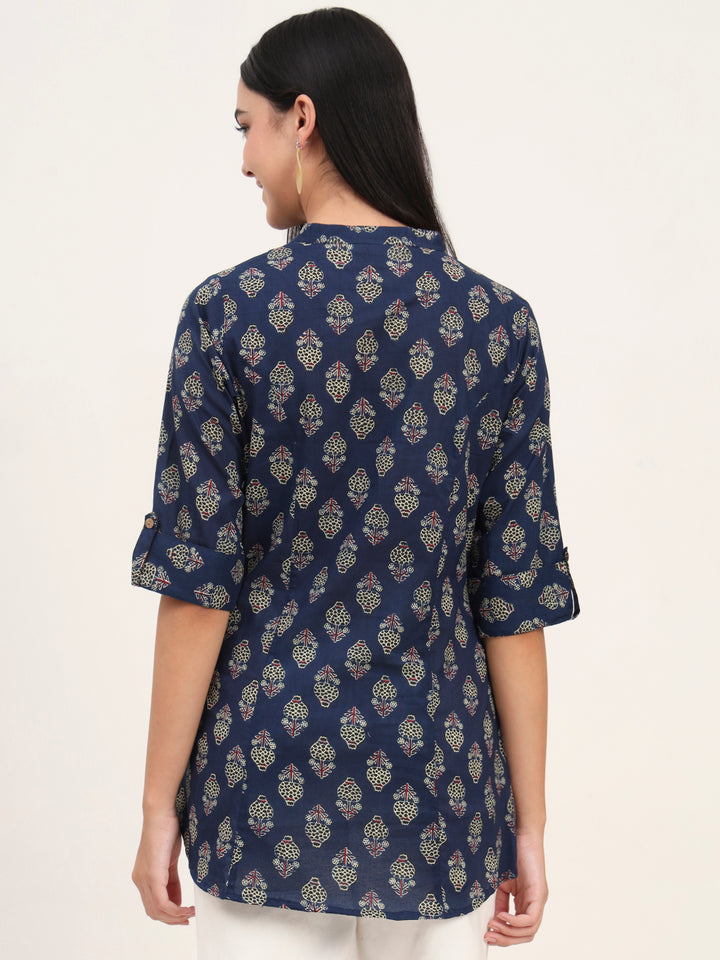 Divena Navy Blue Cotton A-Line top