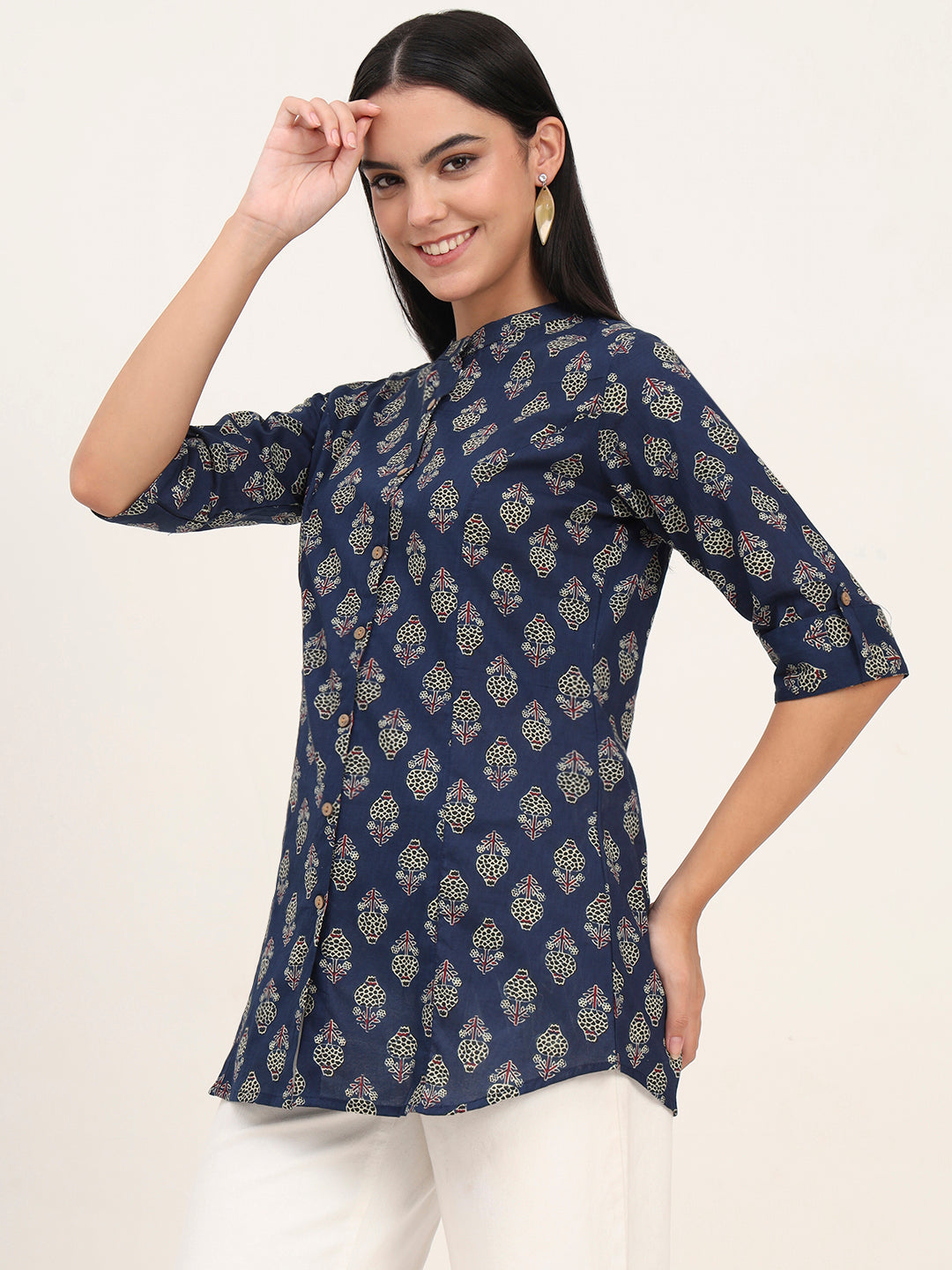 Divena Navy Blue Cotton A-Line top
