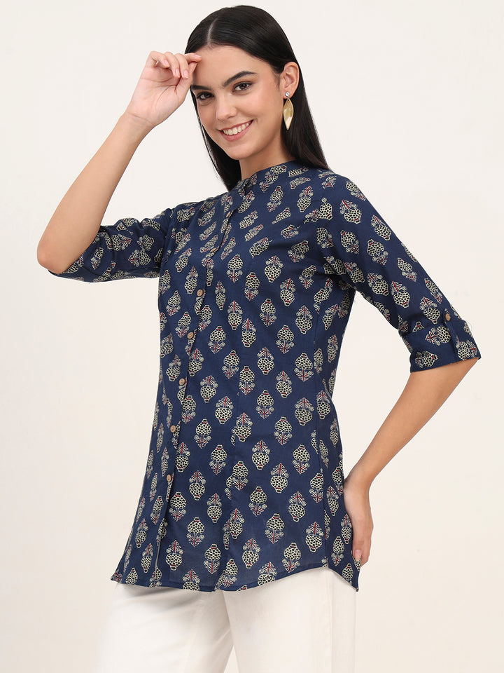 Divena Navy Blue Cotton A-Line top
