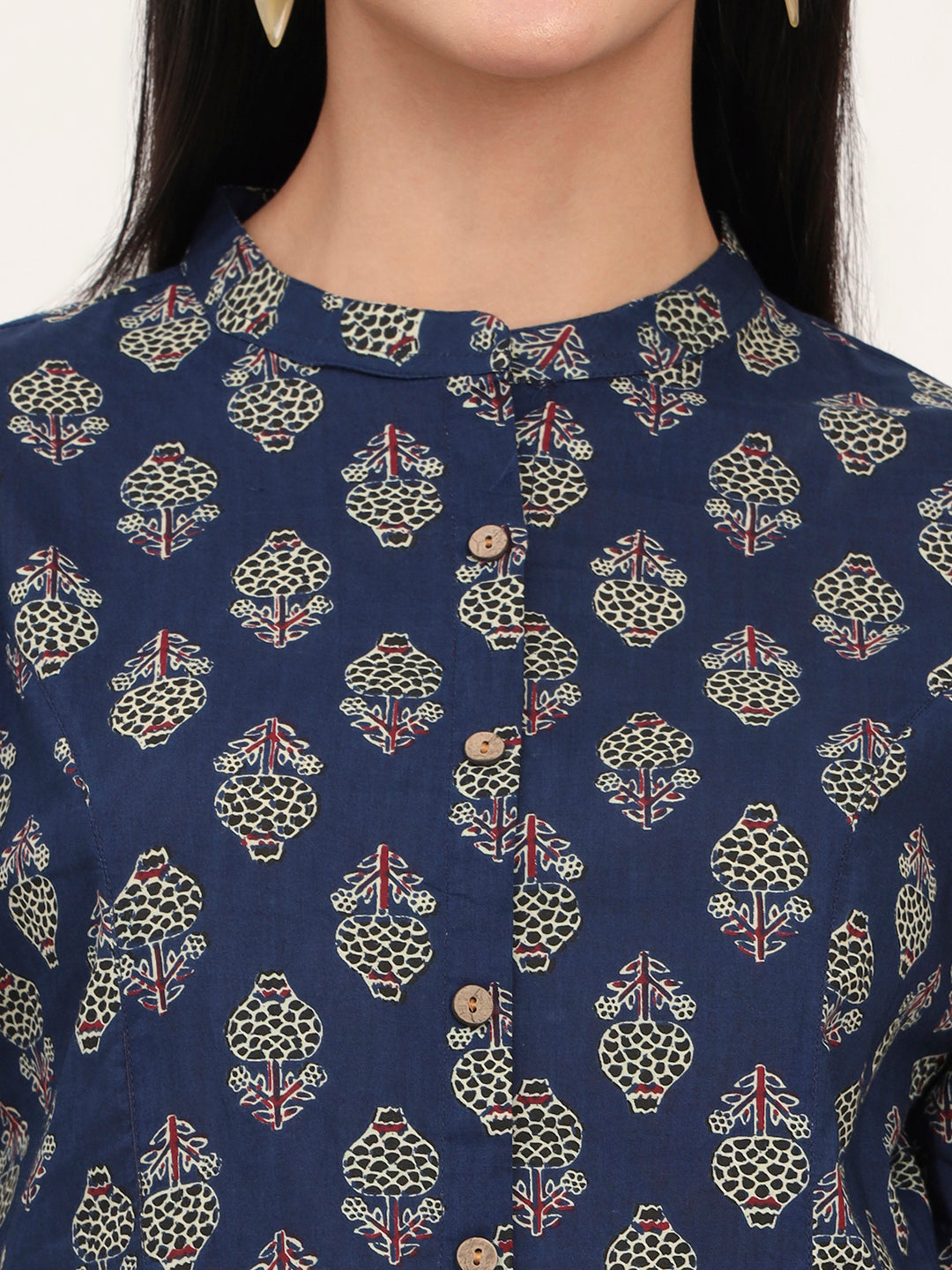 Divena Navy Blue Cotton A-Line top