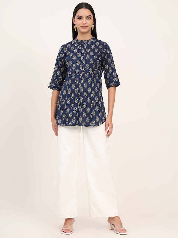 Divena Navy Blue Cotton A-Line top