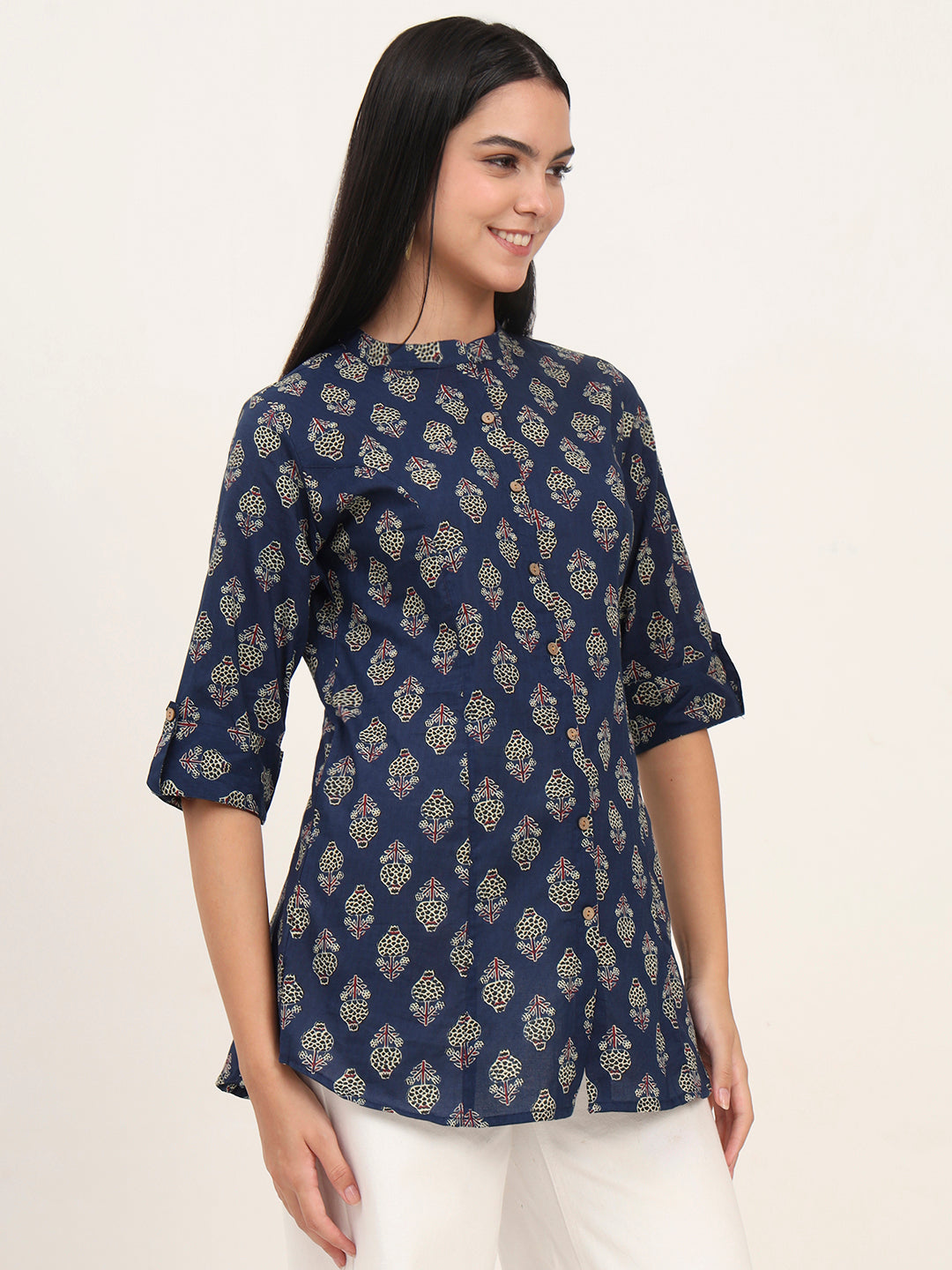 Divena Navy Blue Cotton A-Line top