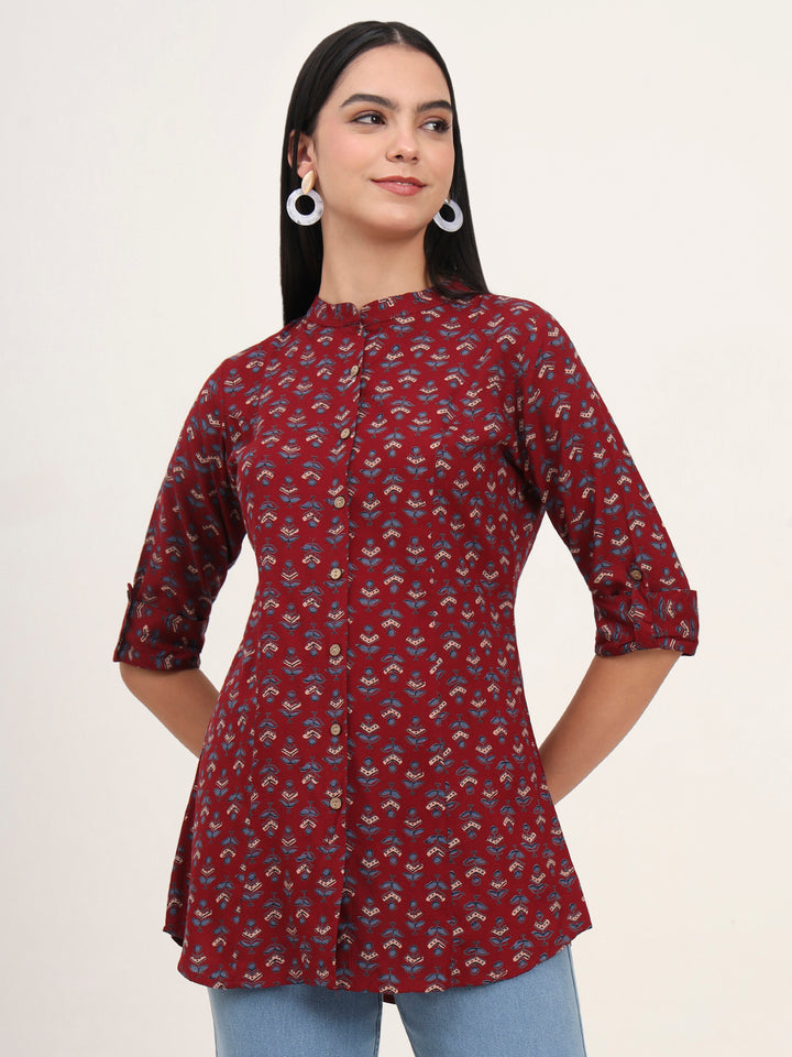 Divena Maroon Rayon A-Line Top