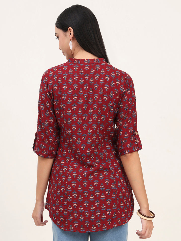 Divena Maroon Rayon A-Line Top