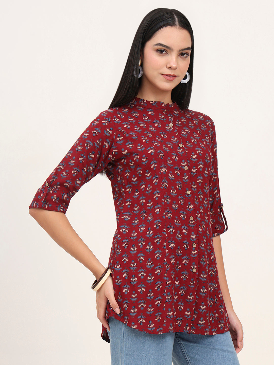 Divena Maroon Rayon A-Line Top