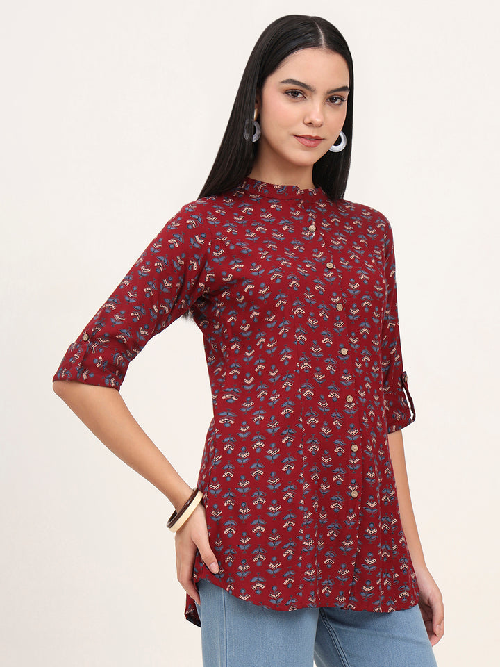 Divena Maroon Rayon A-Line Top