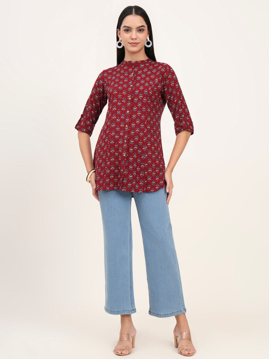 Divena Maroon Rayon A-Line Top