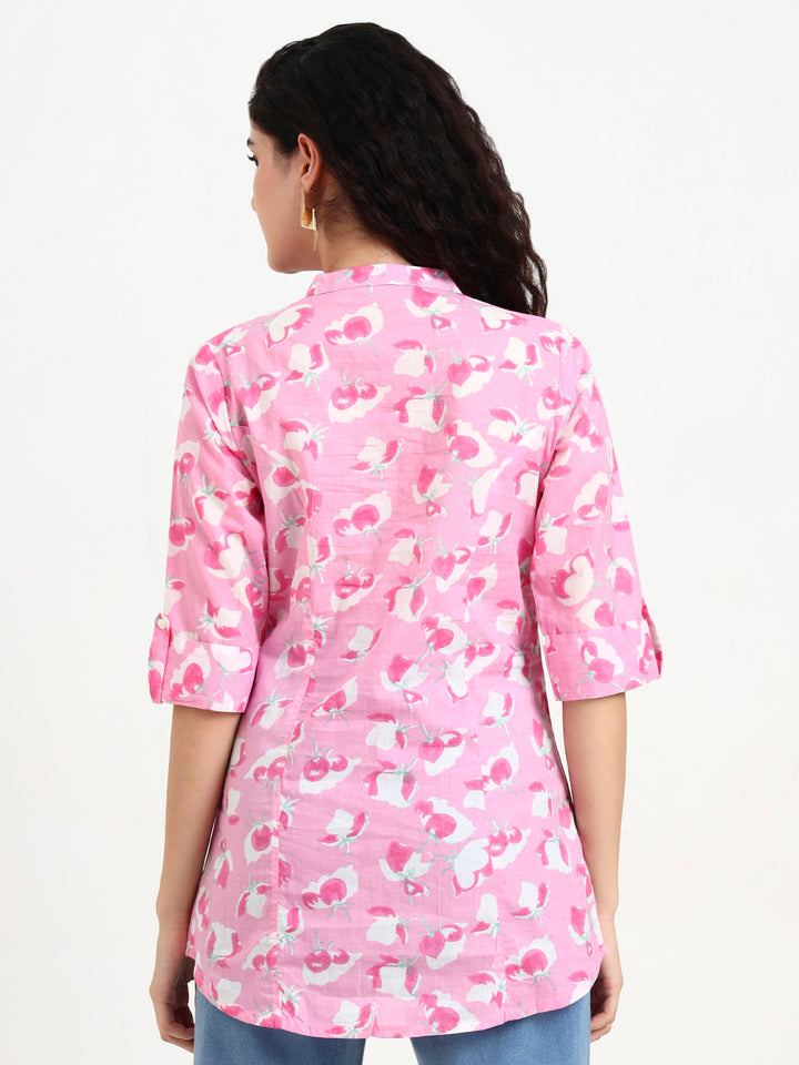 Divena Pink Floral Print Cotton Top