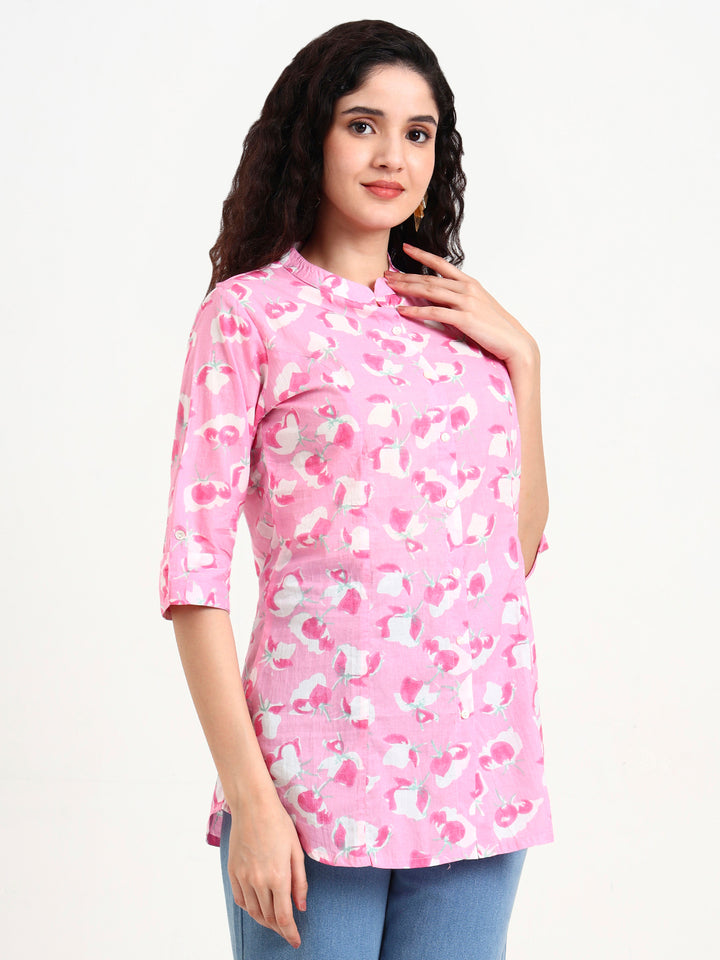 Divena Pink Floral Print Cotton Top
