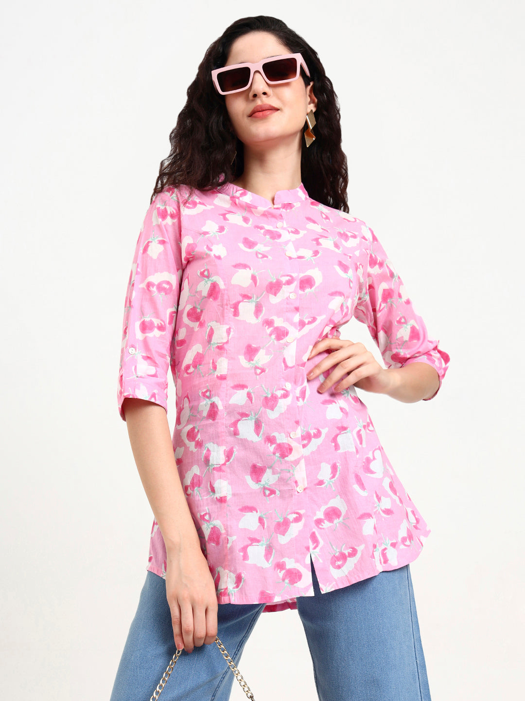 Divena Pink Floral Print Cotton Top