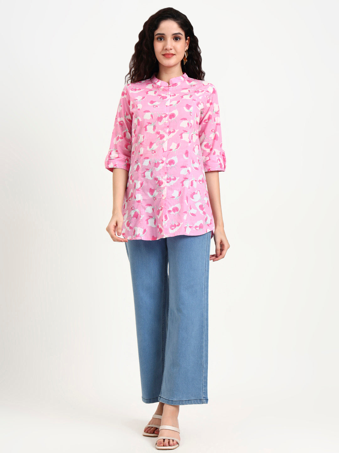 Divena Pink Floral Print Cotton Top