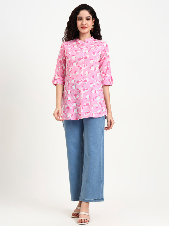 Divena Pink Floral Print Cotton Top