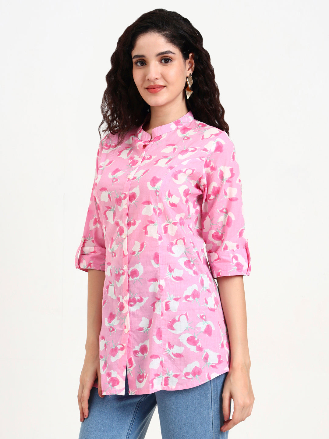 Divena Pink Floral Print Cotton Top