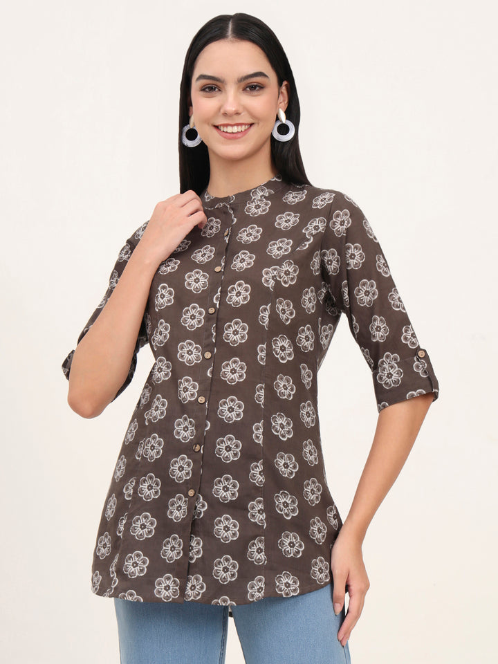 Divena Grey Cotton A-Line top