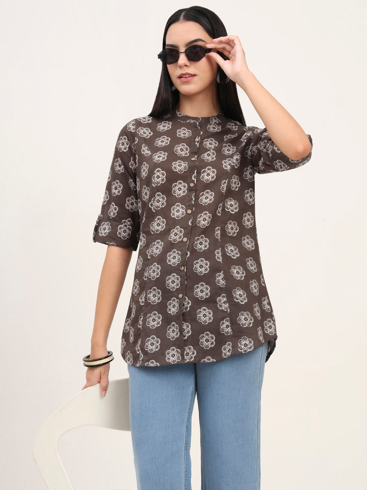 Divena Grey Cotton A-Line top