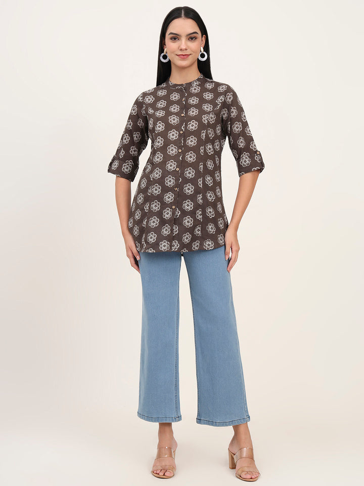 Divena Grey Cotton A-Line top
