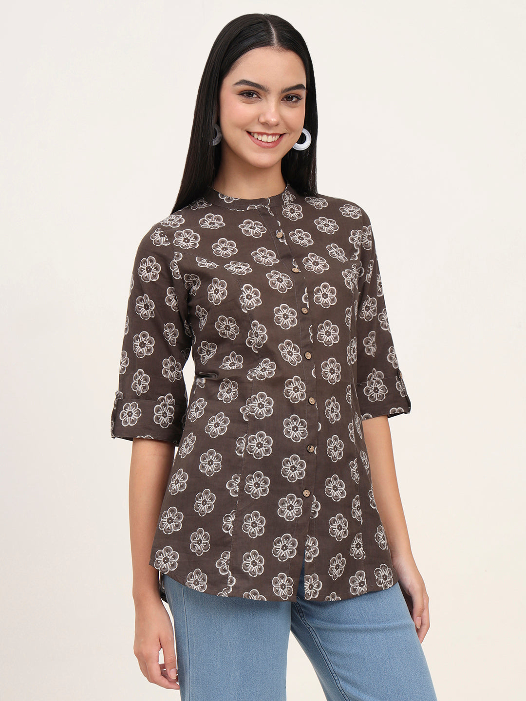 Divena Grey Cotton A-Line top
