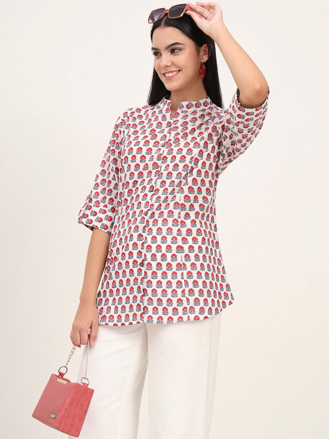 White Cotton A-Line top — view 1