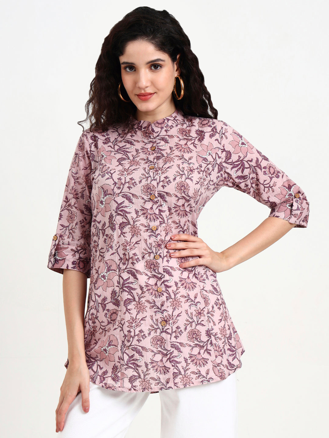 Divena Light Purple Floral Print Cotton Top