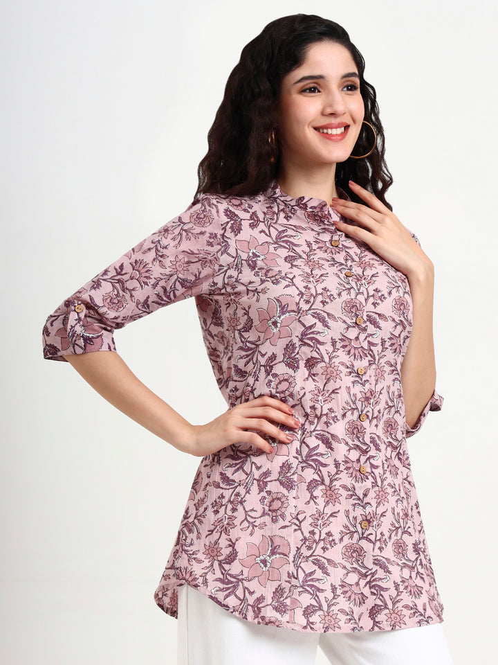 Divena Light Purple Floral Print Cotton Top