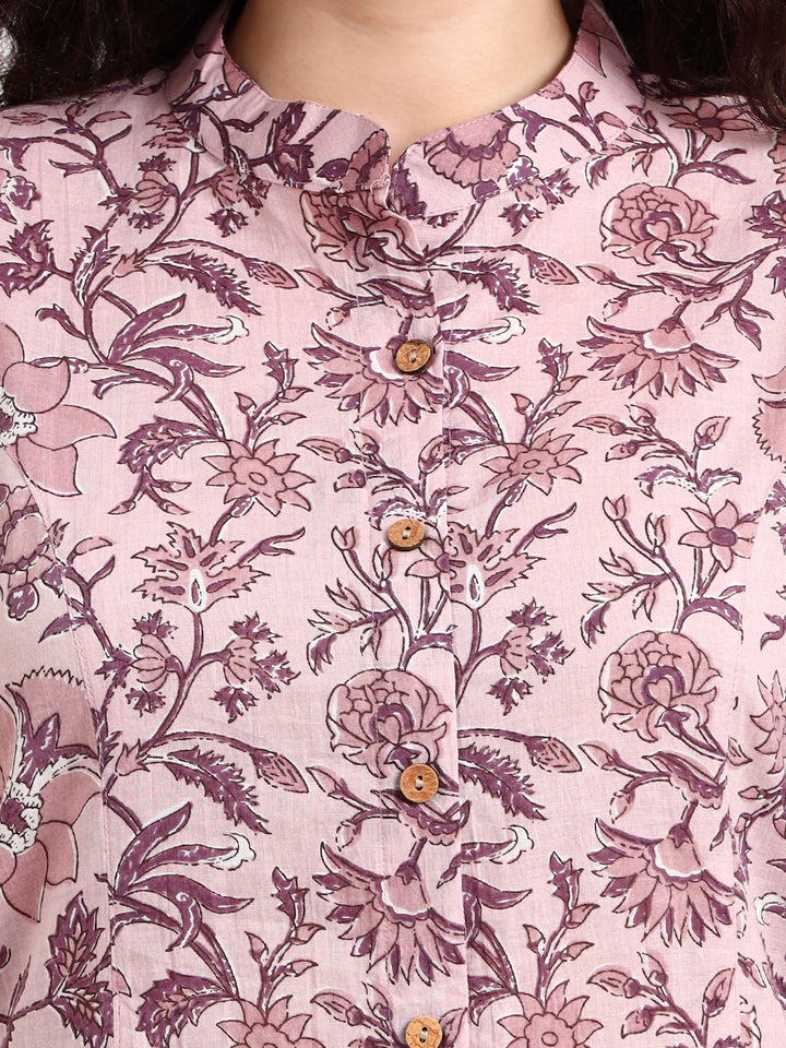 Divena Light Purple Floral Print Cotton Top