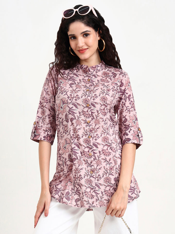 Divena Light Purple Floral Print Cotton Top