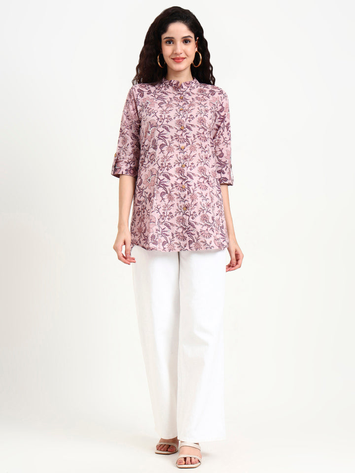 Divena Light Purple Floral Print Cotton Top