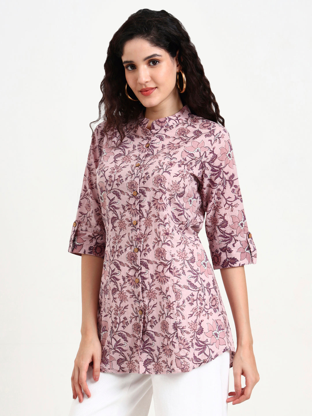 Divena Light Purple Floral Print Cotton Top