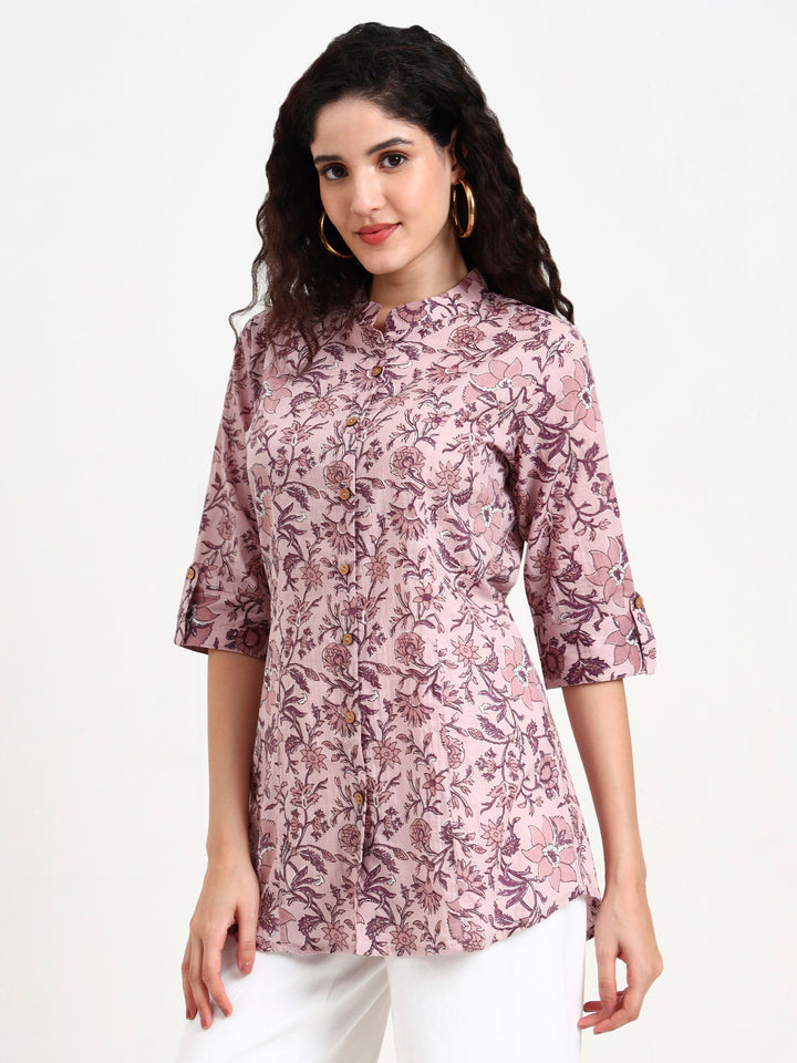 Divena Light Purple Floral Print Cotton Top