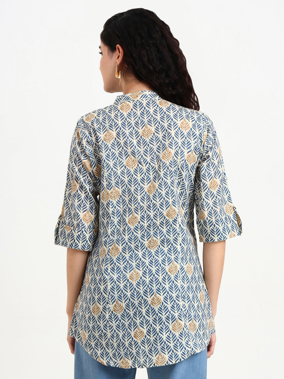 Divena Blue Geometric Printed Cotton Top