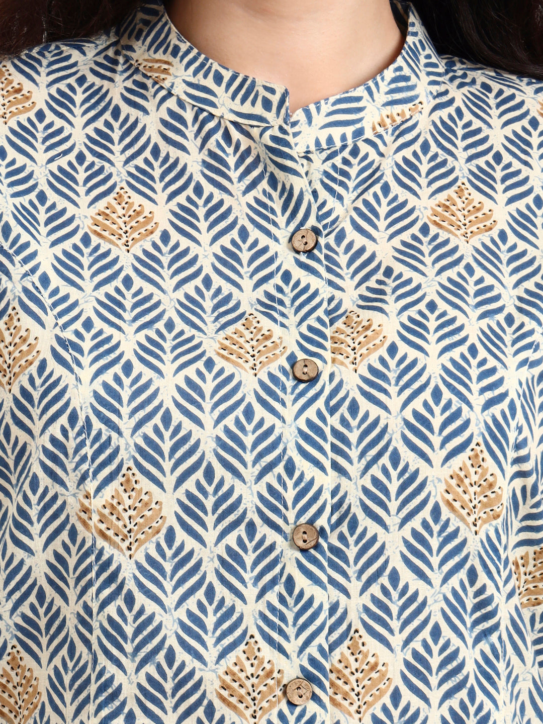 Divena Blue Geometric Printed Cotton Top