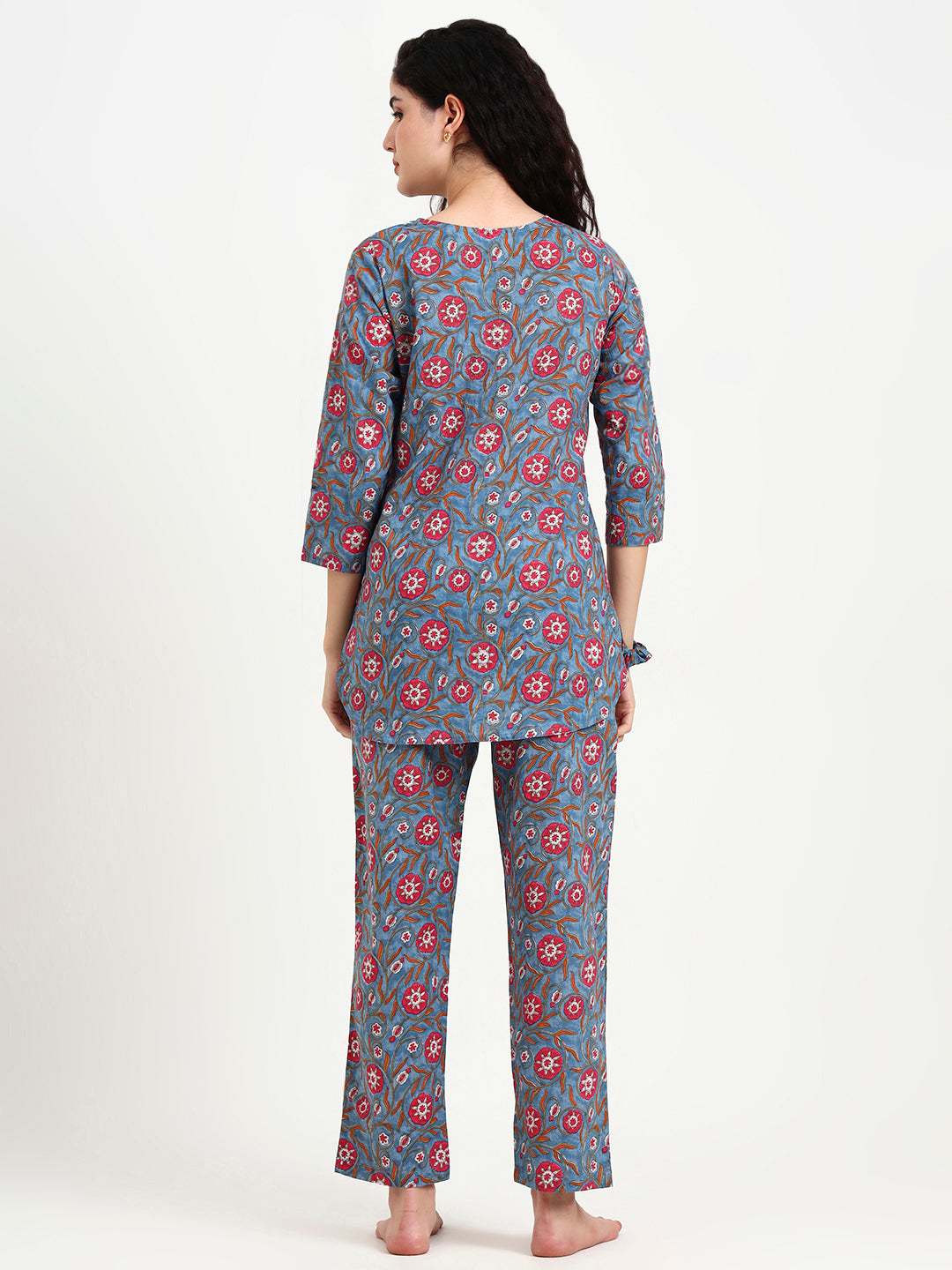 Divena Blue Floral Print Cotton Night Suit