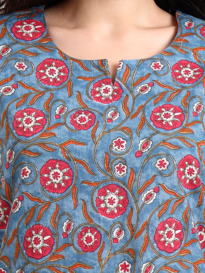 Divena Blue Floral Print Cotton Night Suit