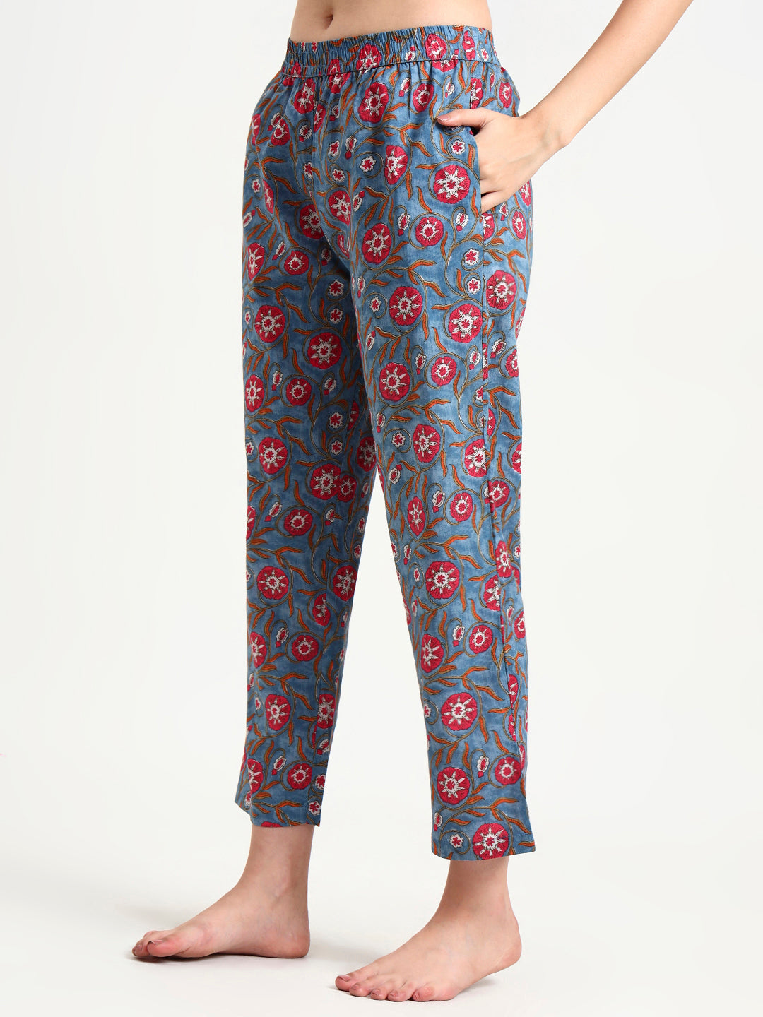 Divena Blue Floral Print Cotton Night Suit