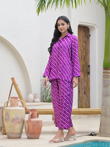 Divena Purple Stripes Shirt With Trousers Co-Ords