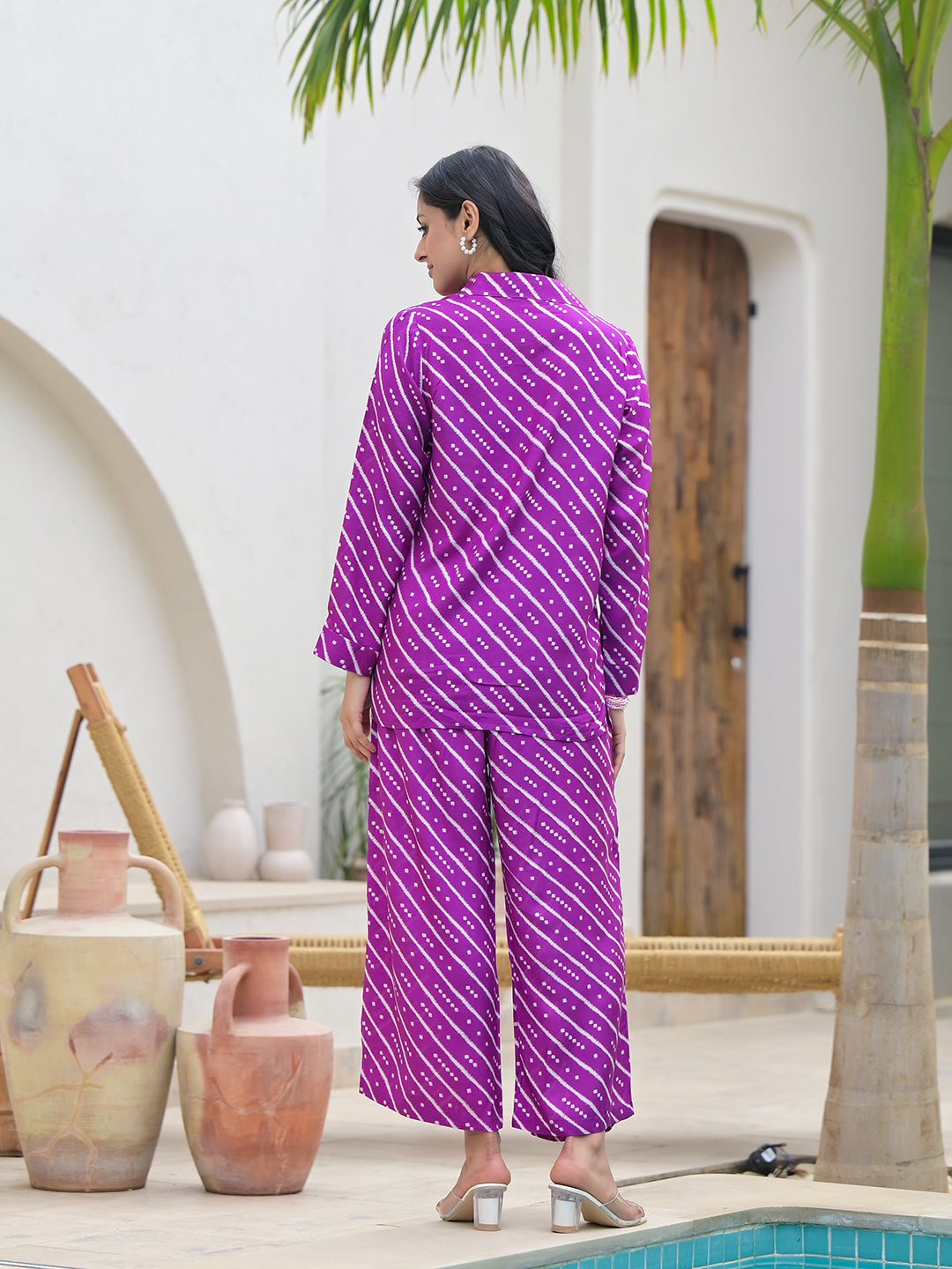 Divena Purple Stripes Shirt With Trousers Co-Ords