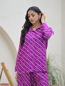 Divena Purple Stripes Shirt With Trousers Co-Ords