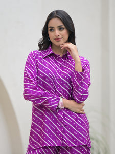 Divena Purple Stripes Shirt With Trousers Co-Ords