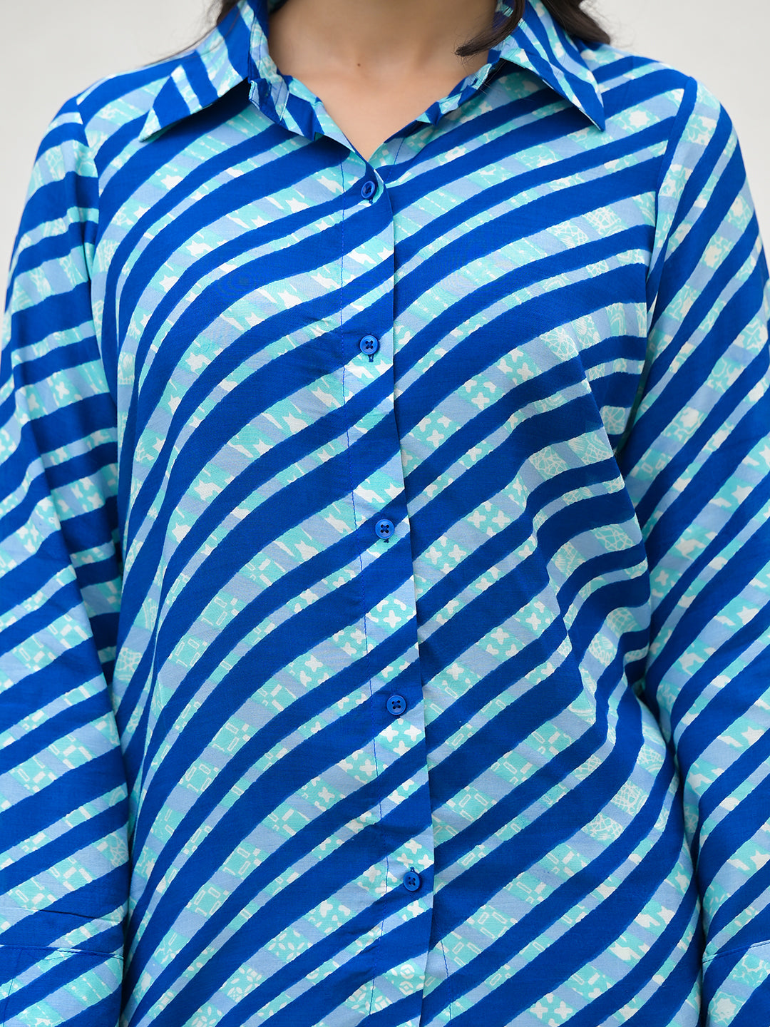 Divena Blue Stripes Shirt With Trousers Co-Ords