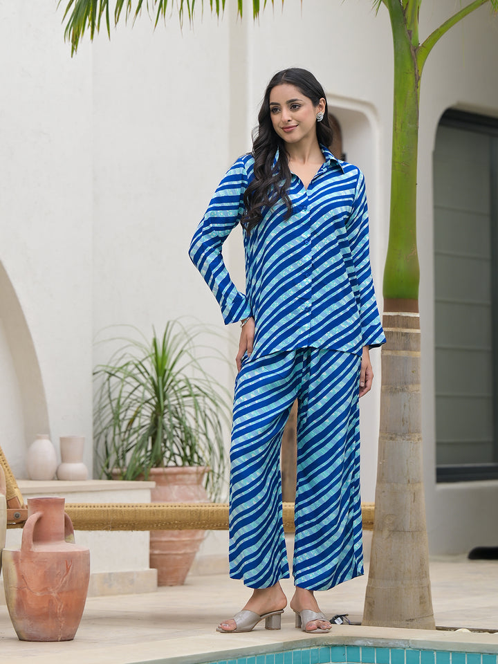Divena Blue Stripes Shirt With Trousers Co-Ords