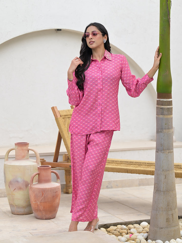Divena Blue Abstract Printed Shirt With Trousers