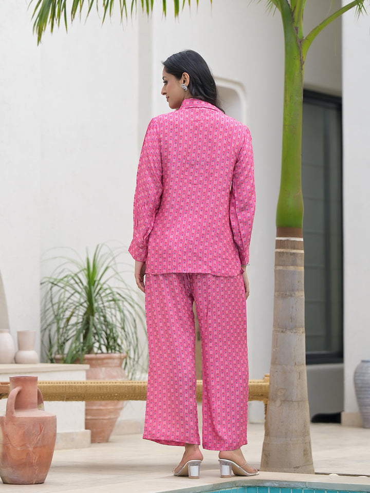 Divena Blue Abstract Printed Shirt With Trousers