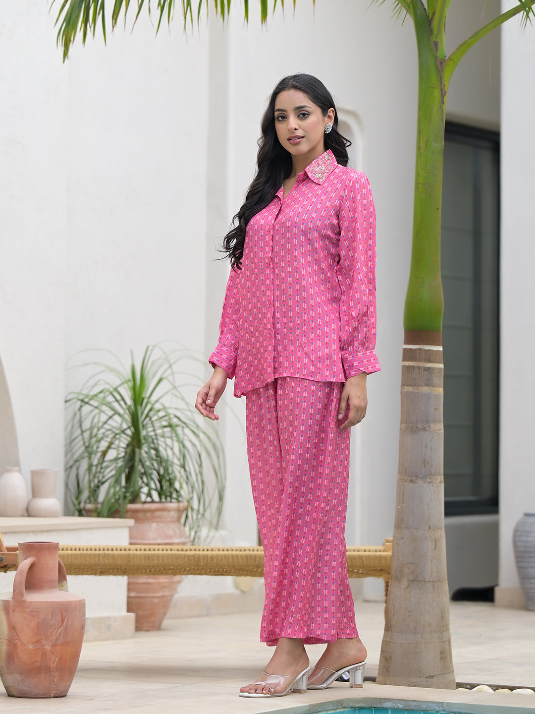 Divena Blue Abstract Printed Shirt With Trousers