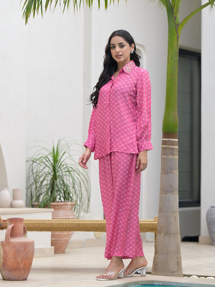 Divena Blue Abstract Printed Shirt With Trousers