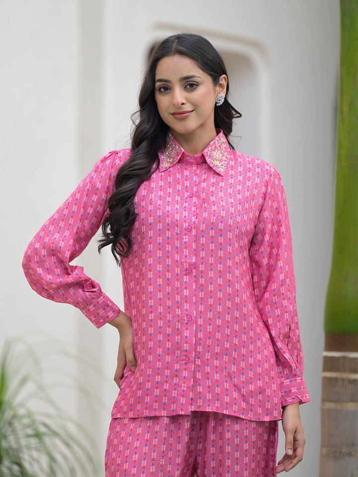 Divena Blue Abstract Printed Shirt With Trousers