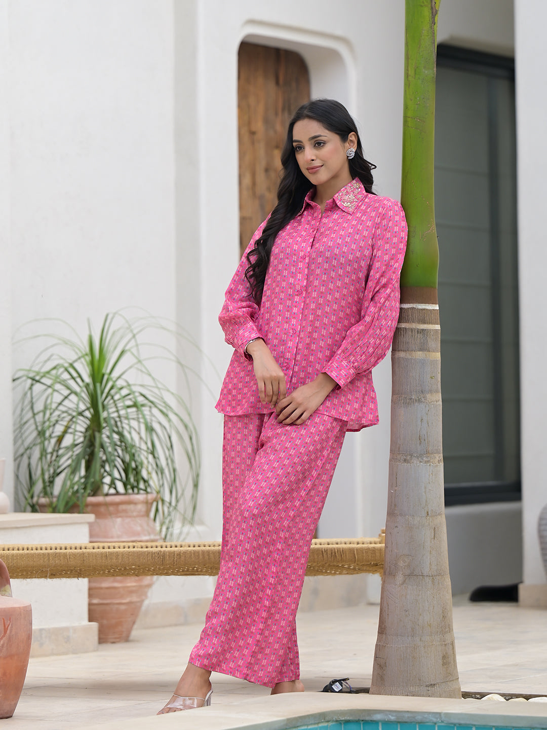 Divena Blue Abstract Printed Shirt With Trousers