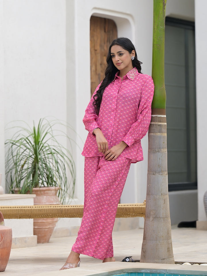 Divena Blue Abstract Printed Shirt With Trousers