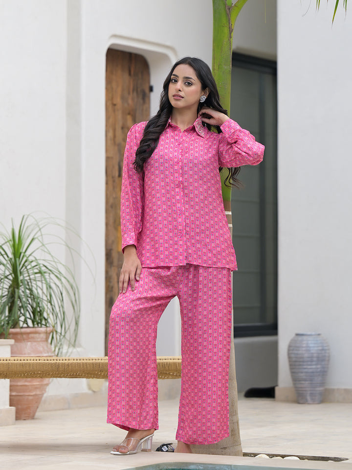Divena Blue Abstract Printed Shirt With Trousers
