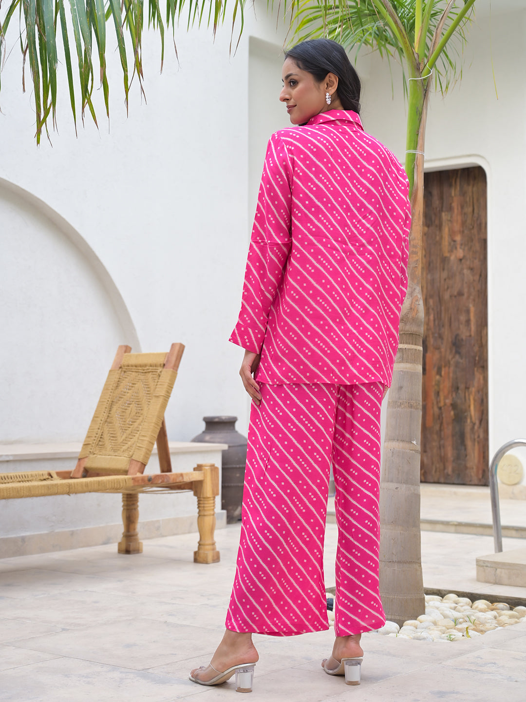 Divena Pink Striped Shirt With Trousers Co-Ords